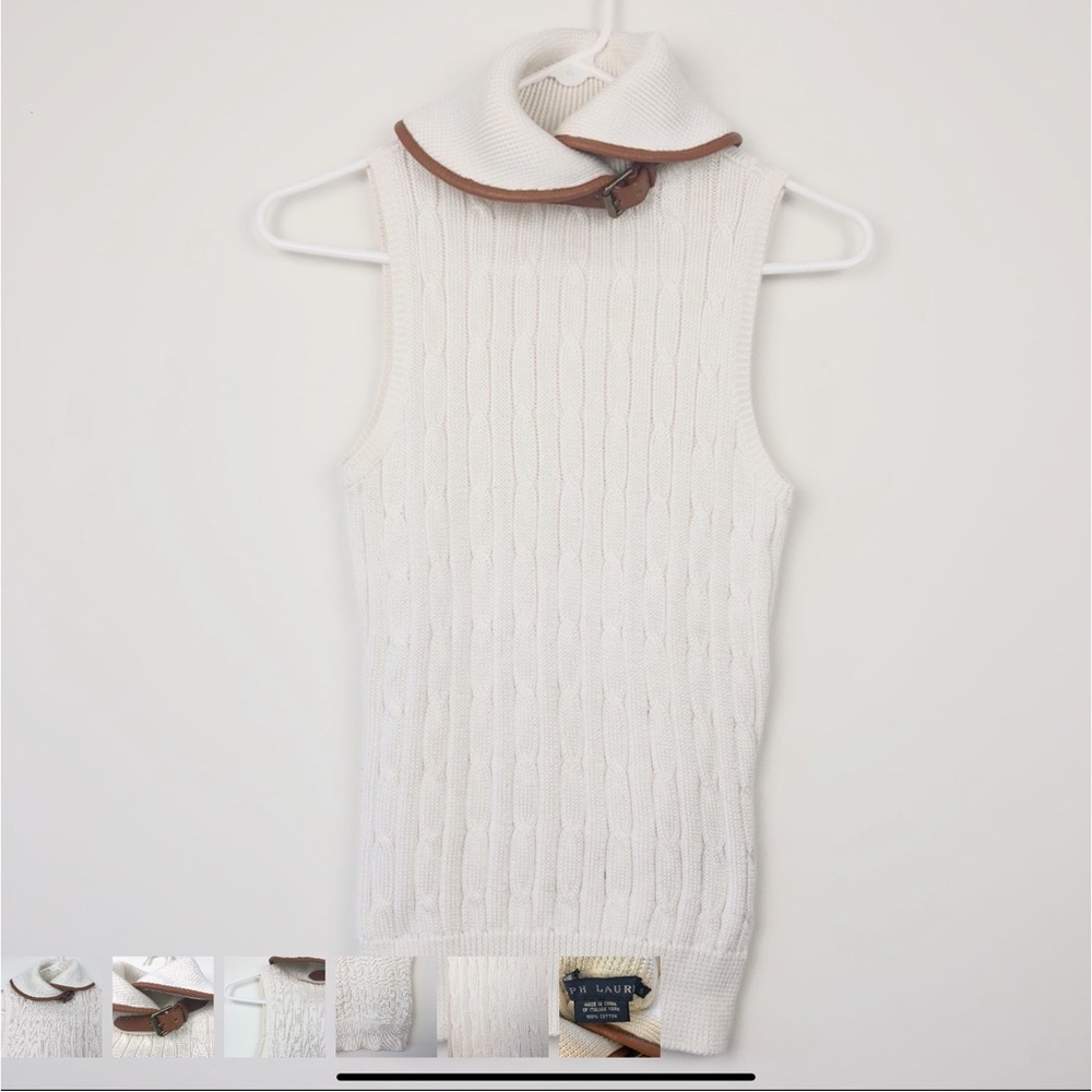 Ralph Lauren Blue Label Cream Cable Knit Turtleneck Buckle Sweater